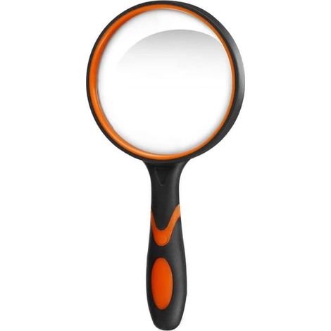 Lntyq Loupe de Lecture 10X avec poignée en Caoutchouc Souple antidérapante, 75 mm Miroir incassable, pour Livres scientifiques, journaux, Lecture, Insectes, Passe-Temps, Orange (1/5)