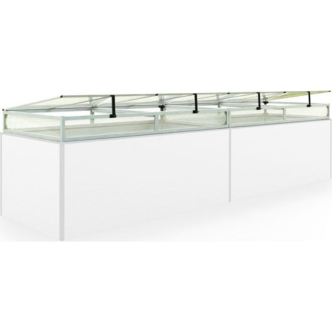 Frühbeetkasten 387x77 cm Frühbeetaufsatz Aufzucht Treibhaus, Aluminium mit Polycarbonat Doppelstegplatten, UV-beständig, inkl. Öffnungsklappen