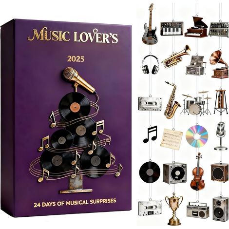 2025 Calendrier De L'Avent De Noël Pour Amateurs De Musique 2D Pendentifs Thème Musical Charme Compte À Rebours De L'Avent Pour Décorations Maison Mur Fenêtre Voiture (1/5)