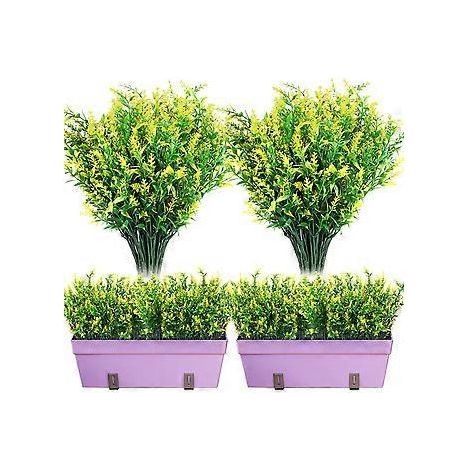 Lot de 12 buissons de lavande artificielle, feuillage artificiel, fleurs de lavande résistantes aux UV, pour compositions florales, centres de table et jardin (Jaune 3) (1/4)