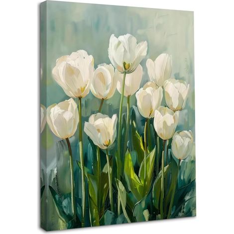 Encadré Décoration Murale Tulipe Blanche Vintage, Œuvre Botanique Florale pour Chambre Salon 30x40 cm (1/5)