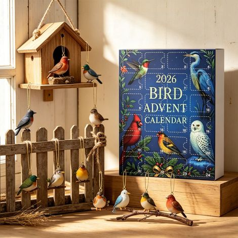 Calendrier de l'Avent Oiseaux 2026, 24 décorations suspendues en acrylique 2D représentant diverses espèces d'oiseaux, ornements animaux pour sapin de Noël, cadeaux festifs (1/4)