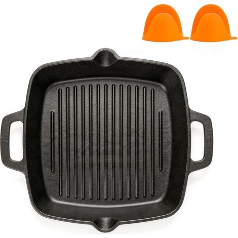 Poêle en fonte de 30 cm avec poignées, rectangulaire, pré-saison pour barbecue à induction, barbecue à gaz, four et tous les types de plaques de cuisson (1/5)