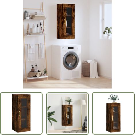 Furniture Limited - Armoire murale chêne fumé 34,5x34x90 cm (1/5)