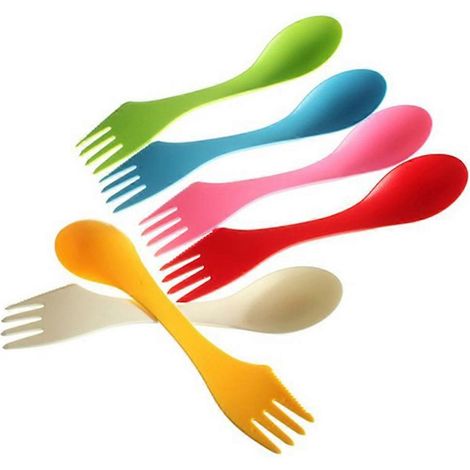 6 Pièces Cuillère Fourchette Couteau Ensemble 3 en 1 Couleurs Vives Portable pour Enfants (1/4)