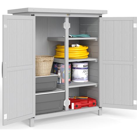 Abri de jardin en bois 75 x 40 x 90 cm avec rangement pour outils, 4 étagères et 2 portes, gris bois traité contre les insectes et la pourriture (1/5)