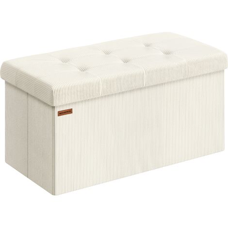 Banc de Rangement, Pouf Pliable, 38 x 76 x 38 cm, Bout de Lit, Repose-Pieds, Coffre de Rangement, Charge jusqu'à 300 kg, pour Salon, Chambre, Entrée, Blanc Crème
