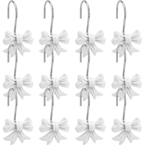 Lot de 12 Crochets Décoratifs pour Rideau de Douche avec Noud Papillon, Anneaux Métalliques pour Salle Bain Chambre Bébé Chambre d'enfant Décoration Artistique (Blanc) (1/5)