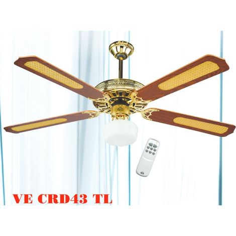 Dcg VENTILATORE DA SOFFITTO CON 4 PALE IN LEGNO CON LUCE E TELECOMANDO 65 W Ø cm. 128