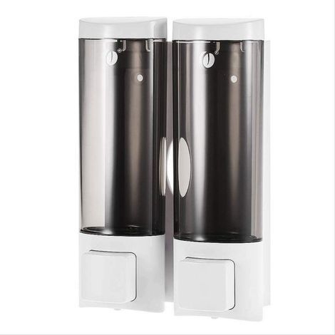 Distributeur Savon, 200mlx2, Distributeur de Savon Manuel, Distributeur de désinfectant pour Les Mains Mural, Distributeur de shampoing et Gel Douche, pour hôtel de Toilette de Salle de Bain,blanc (1/5)