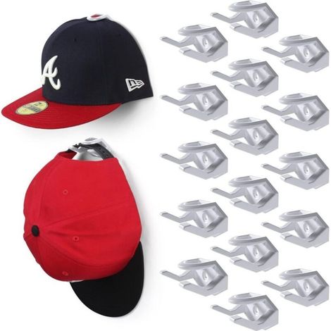 16PCS Crochets de Chapeaux Porte-Casquette Autocollante Crochets de Chapeaux Support Mural Adhésifs Crochets Muraux pour Chapeaux Support pour Casquettes de Baseball Écharpes (1/5)