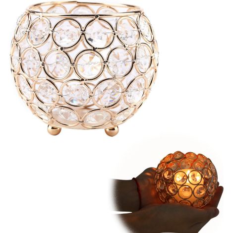 Bougeoir, Bougeoirs en Cristal, Photophore Or, Porte Bougie, Bougeoirs Chauffe Plat, Romantique Decoration, pour Mariage, Maison, Anniversaire, FêTe (1/5)