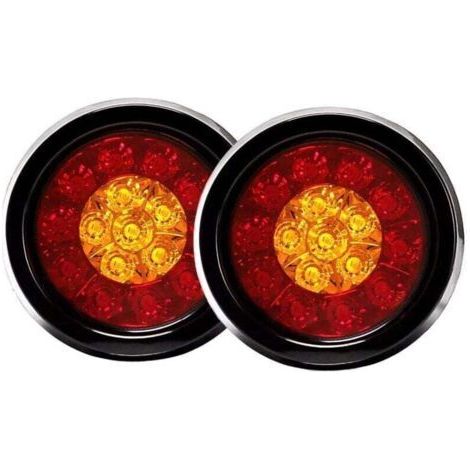 Lot de 2 feux de frein arrière ronds 16 LED avec œillets en caoutchouc noir pour voiture, camion, remorque (1/4)