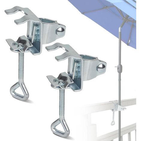 Soporte de 2 piezas para sombrilla de balcón, abrazadera de mesa portátil para sombrillas de 19 a 32 mm de diámetro, abrazadera ajustable de acero galvanizado, para barandillas, terrazas y sombrillas