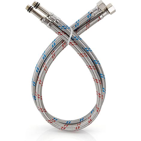 Raccord de robinet de 32 pouces de long, tuyau d'alimentation tressé en acier inoxydable, filetage femelle à compression 3/8" x raccord mâle M10, x 2 pièces (1 paire) (1/5)