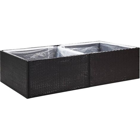 Jardinière bac lit surélevé plantes fleurs terrasse jardin 157 x 80 x 40 cm Résine tressée noir (1/5)