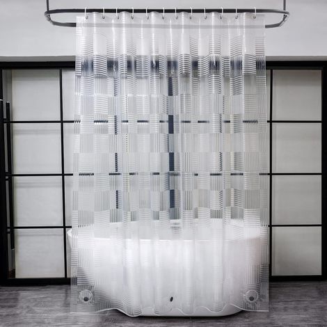 Rideau de douche transparent 180x200 avec motif géométrique 3D, rideau de douche imperméable pour salle de bain avec 3 aimants plus forts en bas, rideau de douche en plastique EVA (1/5)