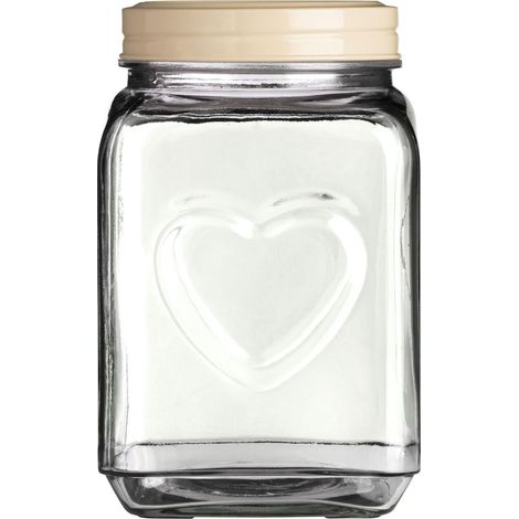 Premier Housewares Glass Round Storage Jar 2200ml Multipurpose Stylish Heart DesignLightweight Removable Lid Airtight w13 x d13 x h21cm