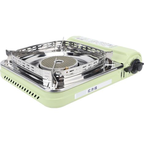 Réchaud à gaz infrarouge portable, vert, allumage automatique, pare-brise, acier inoxydable, sac de transport inclus, brûleur à gaz pour camping et pique-nique (1/5)