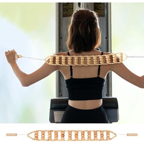 Masajeador de espalda con cuerda, rodillo de masaje de madera para terapia de masaje, masajeador corporal de madera de mano para aliviar la fatiga corporal. (1/5)