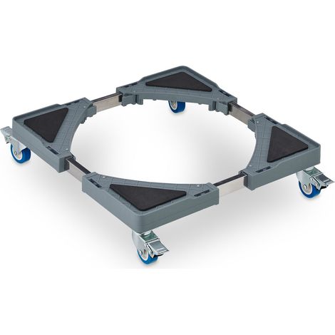 Relaxdays Pflanzenroller, ausziehbarer Blumenroller, BxT: 44x44–70x70 cm, für Blumentopfe, innen & außen, grau/silber