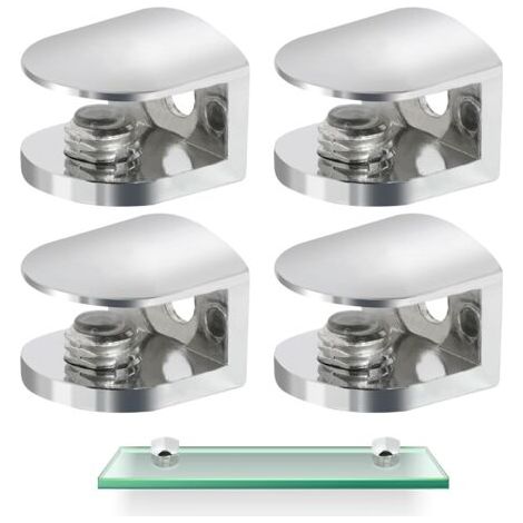 Supporto per mensole in vetro, 4 morsetti per vetro, morsetti in lega di zinco, staffe di fissaggio regolabili per mensole in vetro di spessore 8-10 mm (1/5)