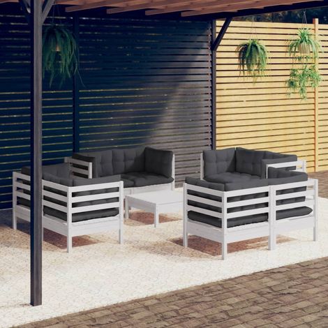 Salon de jardin 9 pcs Ensemble Table et Chaise de Jardin - avec coussins anthracite Bois de pin BV520481 - BonneVie (1/5)