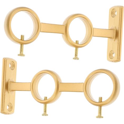 Supports pour tringle à rideaux, lot de 2 supports doubles pour tringle à rideaux, crochets pour salon, chambre, tringles à rideaux (Or) (1/5)