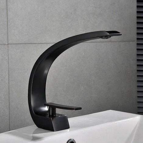Design Wasserfall Badezimmer Waschbecken Wasserhahn Chrom Messing Mischbatterie Schwarz (1/2)