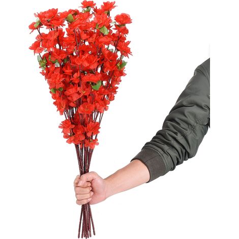 10 gebogene Zweige. 【65 cm kurz rot】10 künstliche blühende Pfirsichzweige, künstliche Blumenzweige, Hochzeitsdekorationen, künstliche Pflanzen, künstliche Gartengestaltung. (1/2)