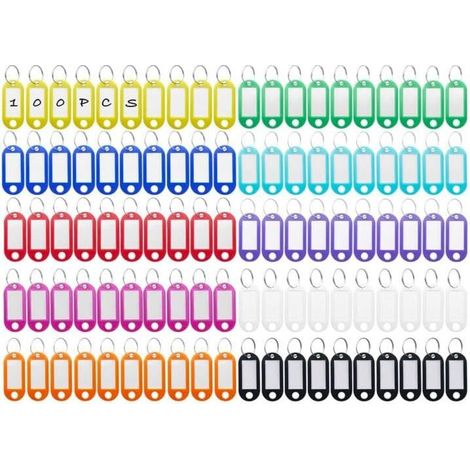 100 Schlüsselanhänger, beschreibbare Schlüsselanhänger aus Kunststoff in 10 Farben, Identifikationsanhänger mit Schlüsselringen für Schlüssel, Gepäck oder Büro (1/4)