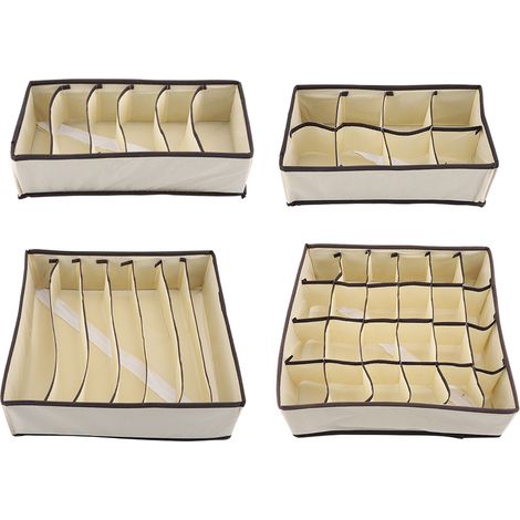 Un ensemble de quatre boîtes de rangement pliables avec compartiments pour ranger les soutiens-gorge, les sous-vêtements et les. (1/5)