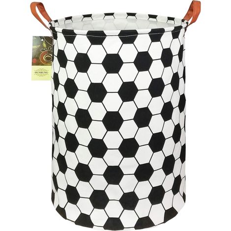 Wäschekorb, großer, leichter Aufbewahrungskorb aus Canvas-Stoff, Spielzeugorganizer, Schmutzwäsche, zusammenklappbar, wasserdicht für Studentenwohnheime, Kinderzimmer, Badezimmer (Roud-Football) (1/5)