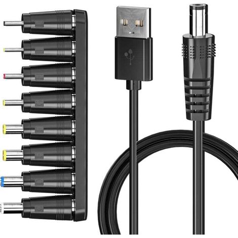 Cable d'alimentation USB vers DC, cordon d'alimentation de charge universel 5 V DC avec 8 connecteurs interchangeables, adaptateurs pour routeur, mini ventilateur et haut-parleur