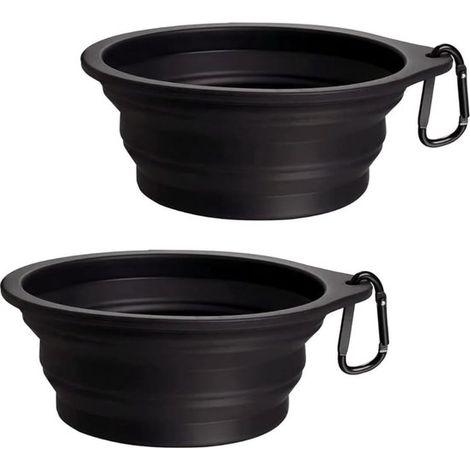 Lot de 2 gamelles de voyage – 1000 ml – Silicone – Pliables – Chien et chat – Eau et nourriture (1/5)