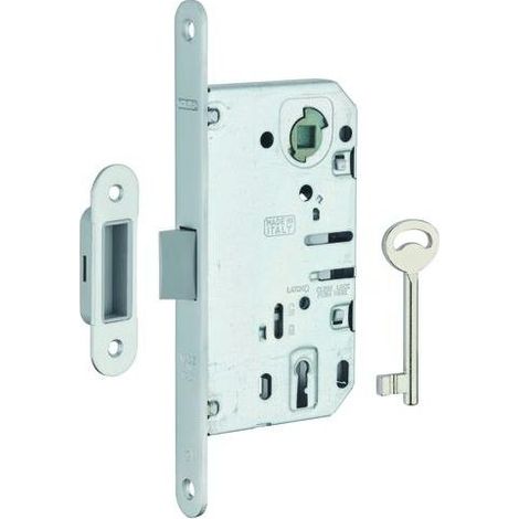 Serrure monopoint encastrée à clé pour porte de chambre – Entraxe 50mm – Pêne dormant polyamide – Têtière acier bouts ronds (1/5)