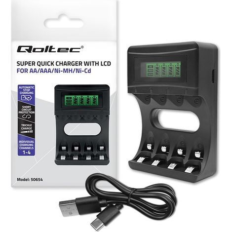 Qoltec Ni-MH Akkuladegerät Typ R03 AAA R6 AA LCD USB-Kabel (1/5)