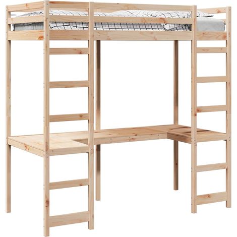 Loft Bed Frame Natural 75 x 190 cm Solid Pine Wood vidaXL