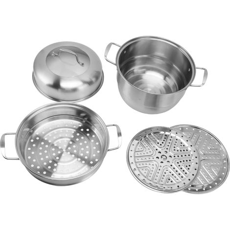 Marmite à vapeur en acier inoxydable avec poignées des deux côtés, marmite à vapeur multicouche épaisse, casserole avec couvercle en verre trempé, 3 niveaux (1/5)