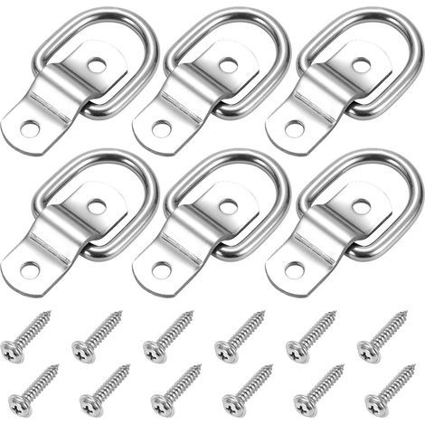 Set mit 6 D-Ring-Zurrankern, robuste 6,35 mm Edelstahl-Zurrankhaken für LKW, Anhänger, Wohnmobile, Lagerhallen, Boote, Ladungssicherung und Oberflächenmontage (1/4)