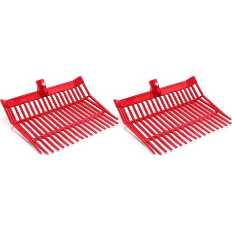 Lot de 2 fourches à fumier de rechange, râteau à fumier de cheval, pour ramasser le fumier, élimination des déchets stables, rouge (1/5)
