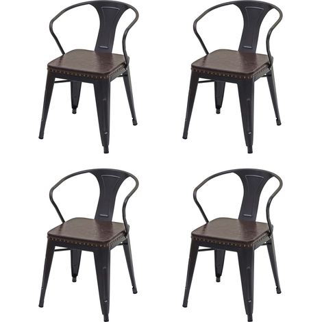 Set 4x sedie design industriale HHG-467d acciaio verniciato ecopelle marrone (1/5)