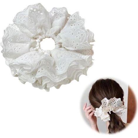 Chouchou géant en dentelle blanc – Accessoire cheveux Lolita – Pour femmes et filles – Tendance (1/5)