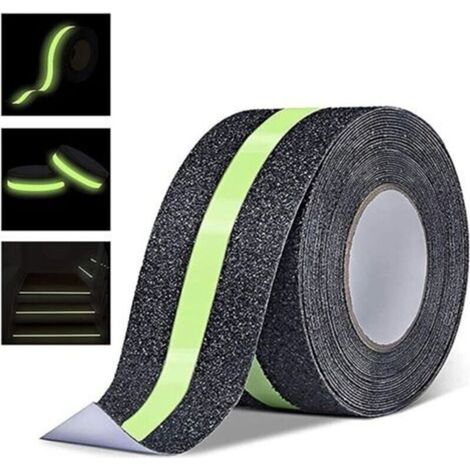 Pr Ruban Anti-Dérapant-Klebeband mit leuchtender Folie im Schwarz, Sicherheitsband für Rolltreppen, Innen- und Außenbereiche, 5 m x 5 cm (1/4)