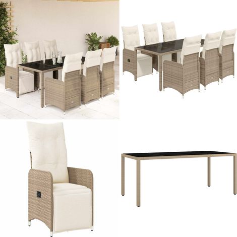 Set Bistrò da Giardino 7 pz con Cuscini in Polyrattan Marrone - Tavolo da giardino - Cuscini da giardino
