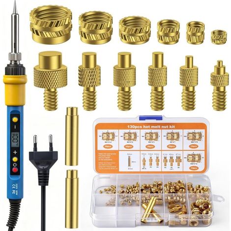 139-teiliges Lötkolben-Set mit Gewindeeinsätzen (130 Einsätze M2/M3/M4/M5/M6/M8), verstellbarer Lötkolben, 80-W-LED-Lötkolben mit einstellbarer Temperatur für Gewindeeinsätze und 3D-Druck