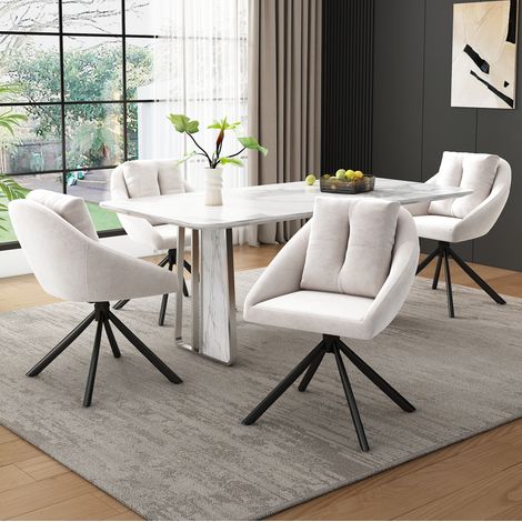 sedia girevole in velluto beige con ruote ergonomica OKMYHOME (1/5)
