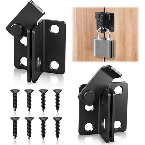 Lot de 2 verrous de porte verrouillables en acier inoxydable 2 en 1 avec trous de verrouillage, serrure de sécurité ouverte à gauche pour garage, cave, jardin, fenêtre, porte, clôture (noir) (1/5)