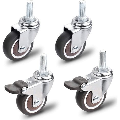 Litzee – Lenkrollen für Möbel – 4er-Set – 2 mit Bremsen, 2 ohne Bremsen – 50 mm Durchmesser – 30 kg Tragkraft pro Rolle – Robustes PTE-Material (1/5)