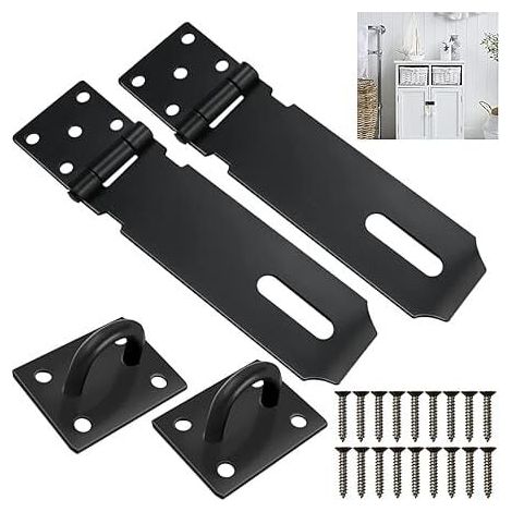 2pcs Stainless Steel Hasp Padlock Security Bolt Hasp With Screw Padlock Lock Hinge Black Latches For Doors Drawer Barriers MUMU (1/4)